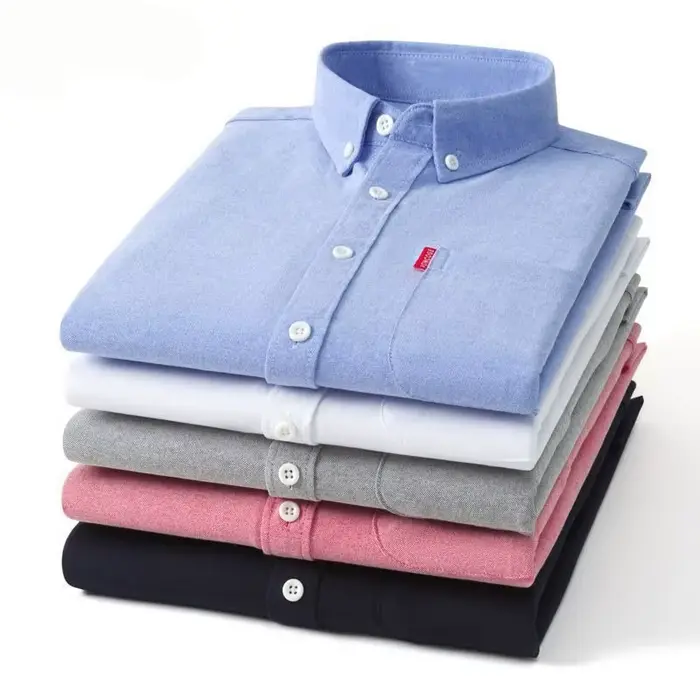 Chemise Oxford 100% coton pour hommes, manches longues, unie, décontractée, coupe régulière, chemise