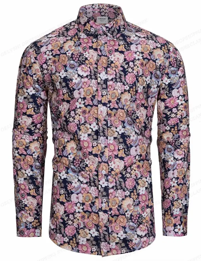 Chemise à fleurs hawaïenne à manches longues pour hommes, chemisier de plage à la mode, vêtements po
