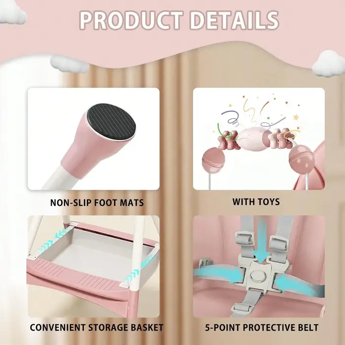 Chaise haute bébé 3 en 1 pliable et réglable avec plateau amovible ceinture de sécurité repose-pieds et roues pour sécurité et confort maximal occassions spéciales et quotidiennes