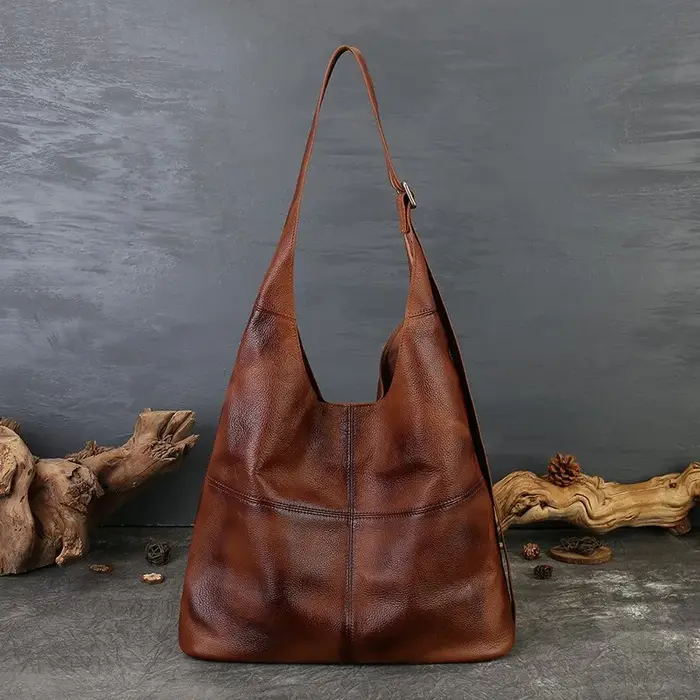 Sac fourre-tout Johnature 2026 en cuir véritable grande capacité, style vintage, en cuir de vachette