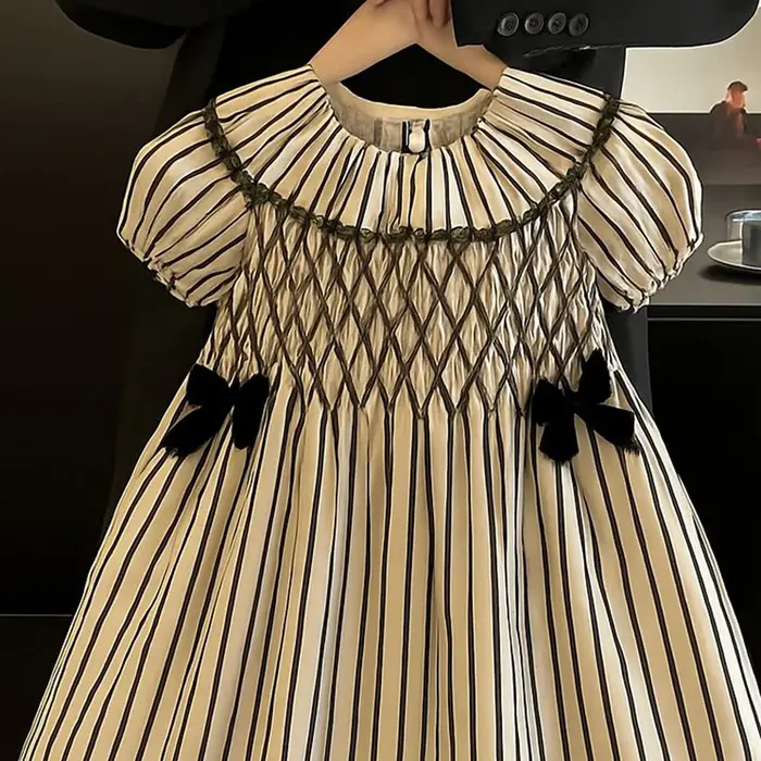 Robe d'été pour filles, nouveau Style, rayée, manches courtes, jupe quotidienne, pur coton, à la mod