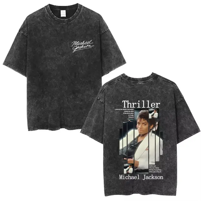 T-shirts vintage délavés Michael Jackson le roi de la pop pour hommes et femmes, t-shirt décontracté
