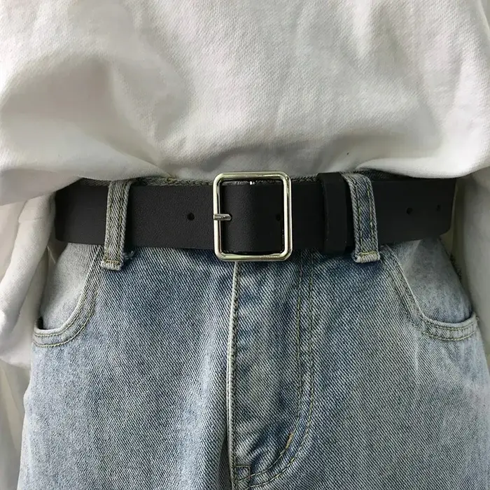 Ceinture en cuir Pu souple pour femmes, boucle carrée, boucle ardillon, jean noir, Chic, marque de l