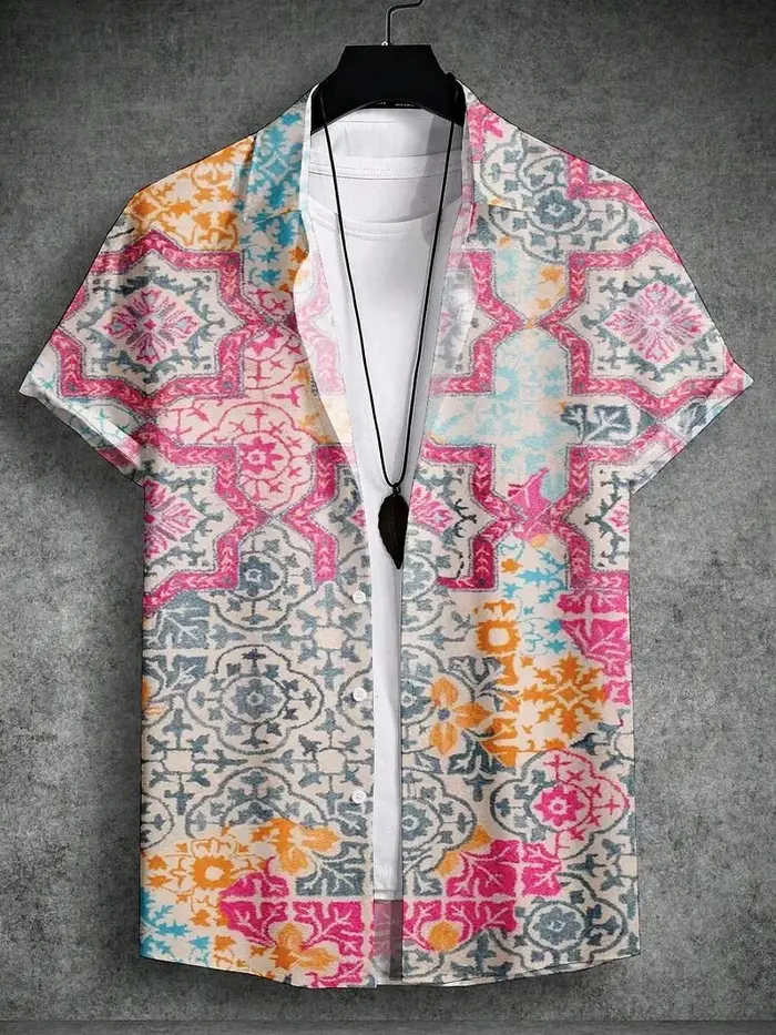 Chemises graphiques artistiques pour hommes, chemise à manches courtes boutonnée à revers pour l'été