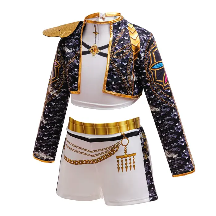 Costume d'Halloween K-pop pour filles, tenue de groupe idole noire trois pièces, ensemble de robe de