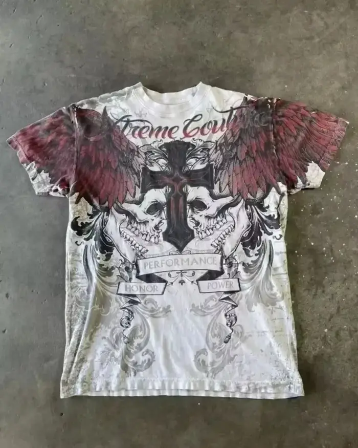 T-shirt vintage des années 2000, style punk et hip-hop, imprimé graphique, coupe oversize, col rond,