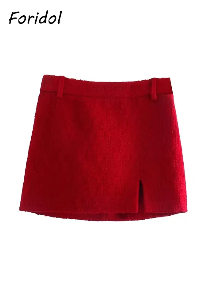 Foridol-Blazer court à double boutonnage et jupe à col rond pour dames, ensembles de bureau, rouge, 