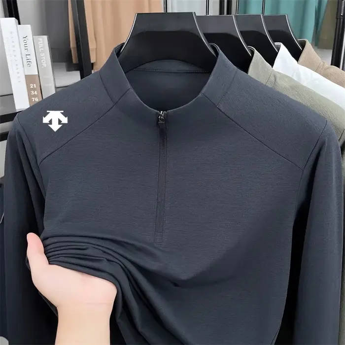 T-shirt à col montant pour homme de marque haut de gamme, nouveau sweat à capuche à demi-zip avec im