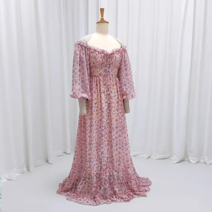Robes de maternité pour fête prénatale, élégante, en mousseline de soie imprimée, manches longues, a