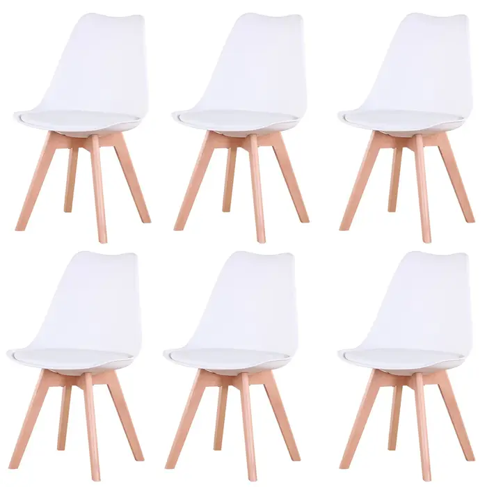 Un ensemble de 6 chaises de salle à manger médiévales nordiques, siège rembourré en PU, pieds en boi