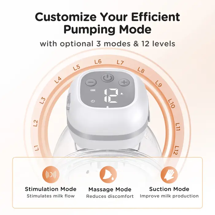 Tire-lait électrique mains libres sans BPA, 12 recyclables, 3 modes, portable, écran LCD, allaitemen