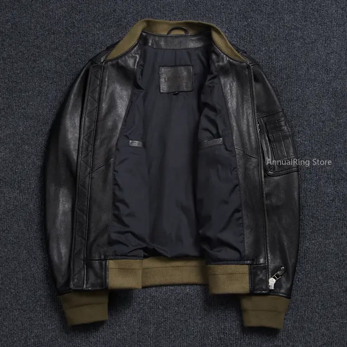 Bomber Ma-1 veste en cuir véritable hommes manteau en peau de mouton tanné naturel Vintage Air Force