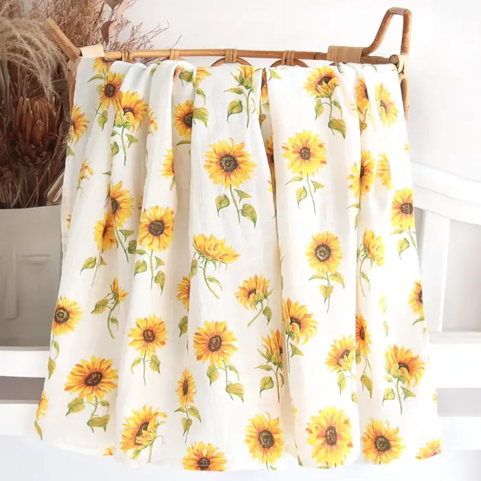 Couverture douce coton bambou bébé mousseline emmaillotage rond poussette allaitement serviette bain 120x120cm