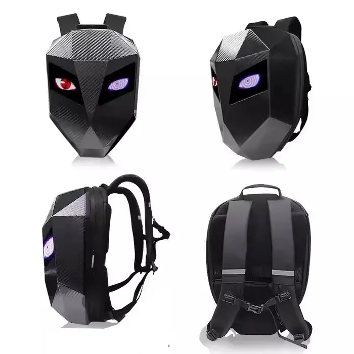 LED Moto Rider sac à dos yeux lueur modèle fibre de carbone texture casque locomotive sac à dos sac 