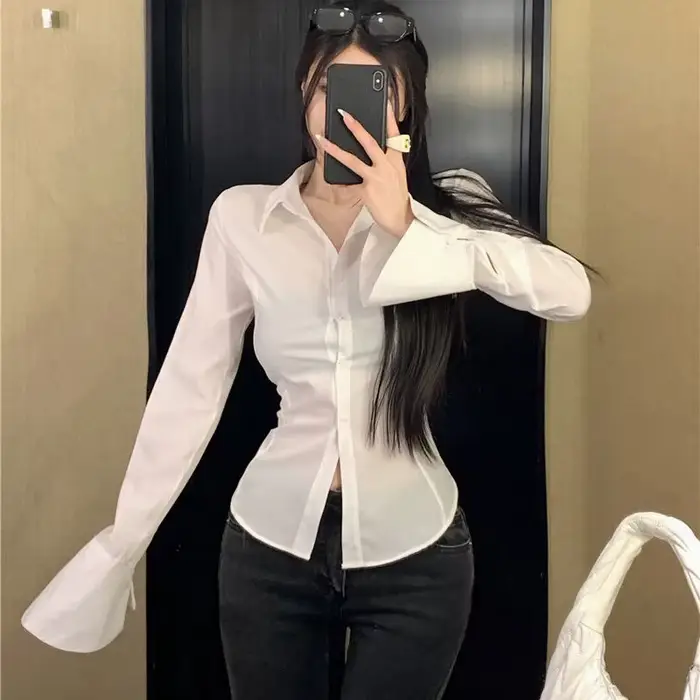 Mode femmes chemises de pansement coréen tout Match Streetwear femme mince Blouse printemps décontra