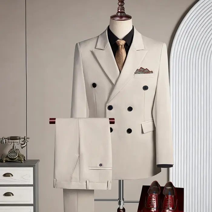 Costume décontracté trois pièces croisé pour homme, idéal pour les fêtes et les mariages, tenue légè