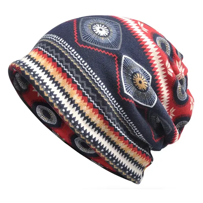 Chapeau de couchage Baotou pour homme écharpe graffiti capuche à double usage chapeau bohème rayé haute qualité pour hommes et femmes pour voyager randonner camper et offrir