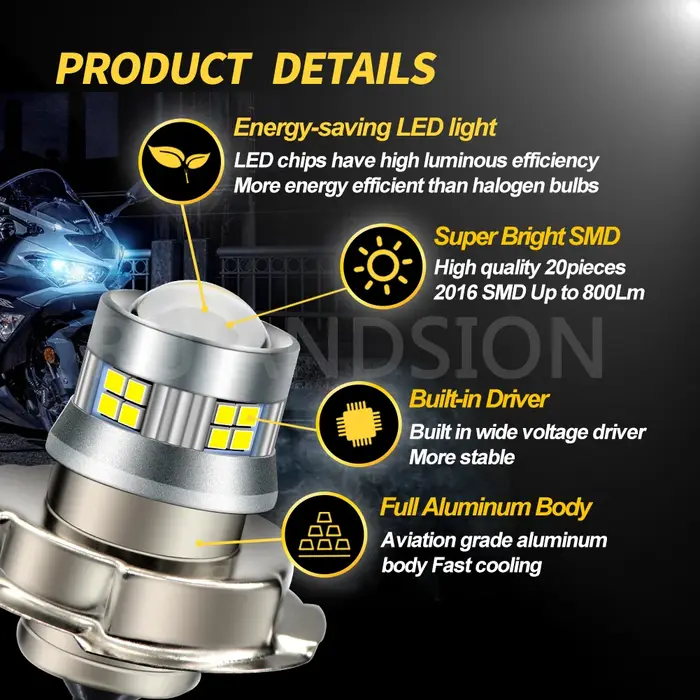 RUIANDSION P26S LED lumières pour phare de moto Scooter électrique ATV 12V 24V DC ampoules 800LM xén