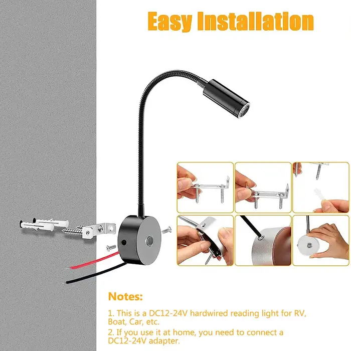 12-24V LED projecteur camping-car lampes de lecture col de cygne Flexible 3 couleurs Dimmable RV int