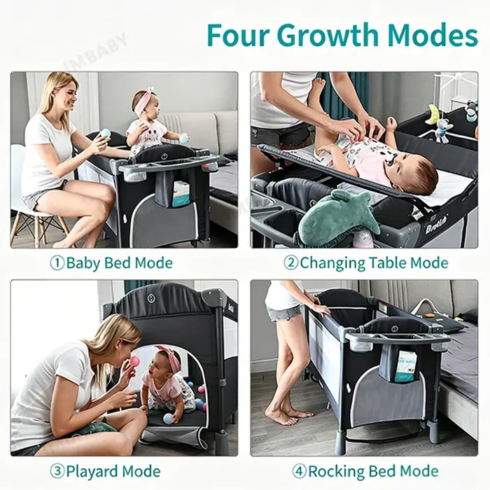 IMBABY-Lit bébé portable multifonctionnel avec table à langer, berceau à bascule pour enfants, lit n