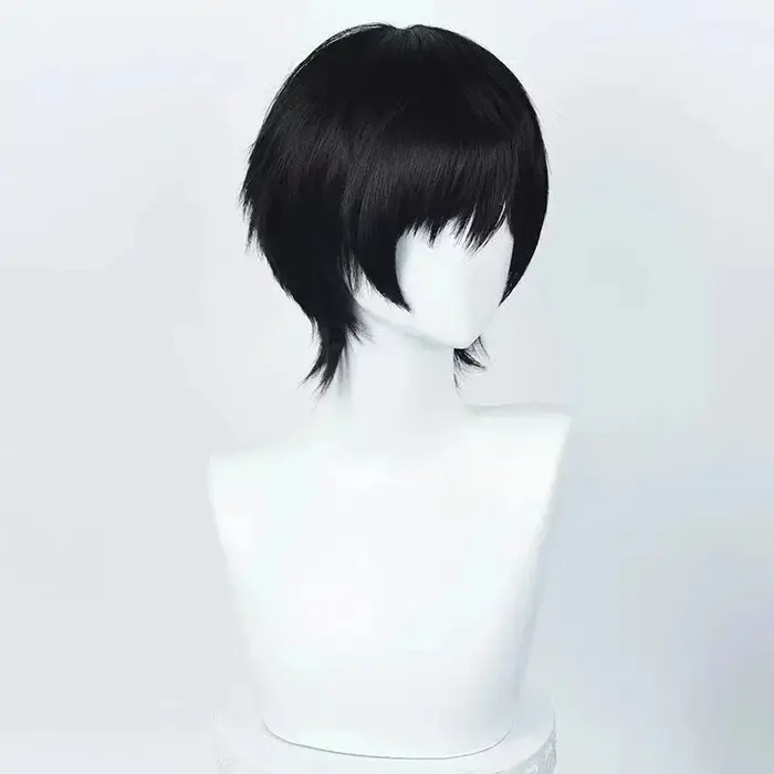 Yoshida Hirofumi Anime Chainsaw Cosplay Perruque, Cheveux Synthétiques, Noir, Court, Degré de Chaleu