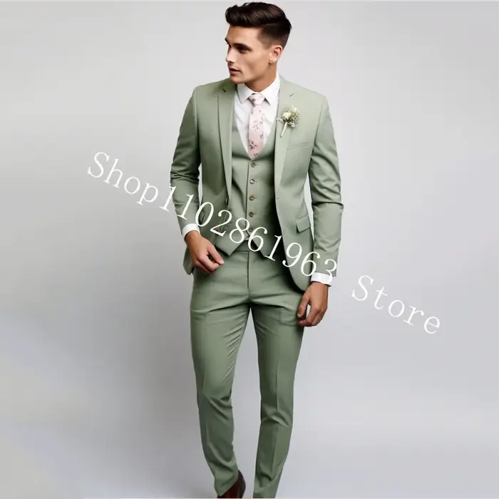 Costumes de mariage 3 pièces pour hommes, vert, élégant, formel, meilleur Blazer pour hommes, coupe 