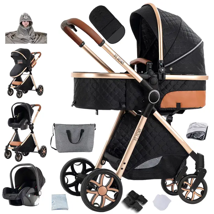 Poussette 3-en-1 confortable pour bébé, design pratique avec siège auto sécurisé, nacelle moelleuse 
