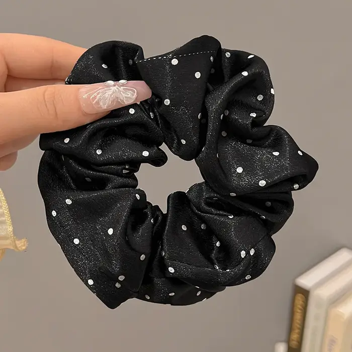 Chouchous coréens à pois noir et blanc, grandes bandes de cheveux pour femmes, attaches en corde pou