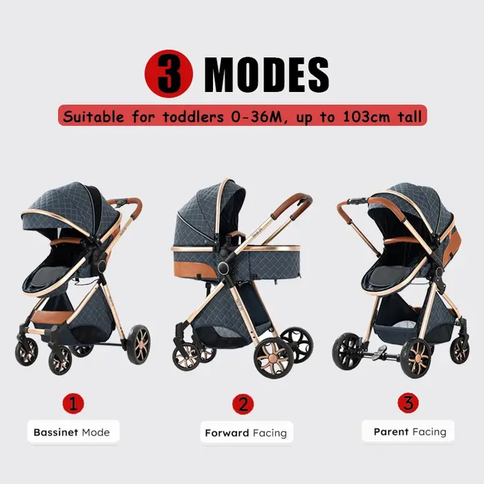 Système de voyage pour poussette de bébé 3 en 1, paysage haut, mousette, siège de voiture, cadre lég