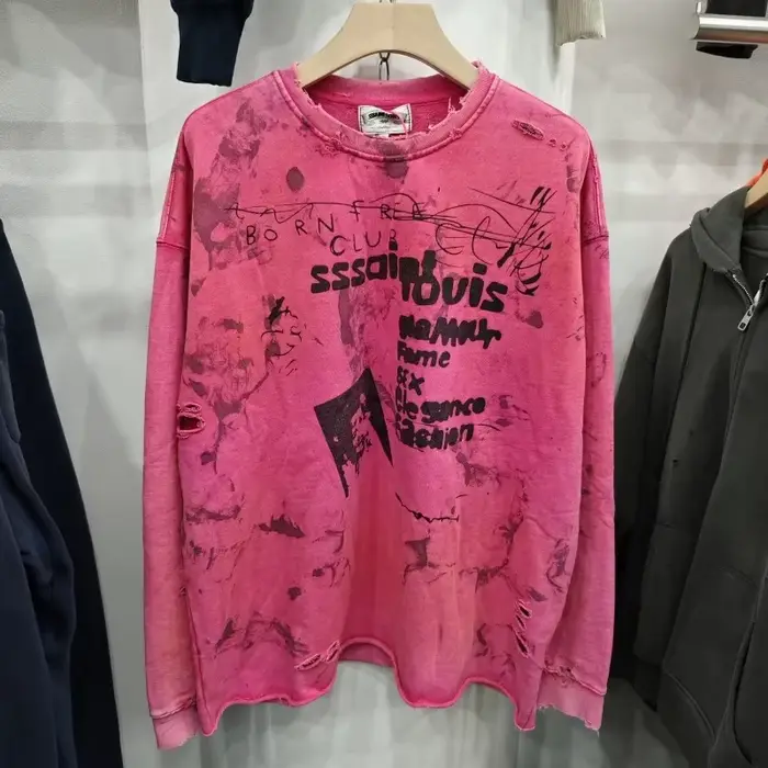 Saint col rond sweat Vintage imprimé trous en détresse lavé délavé unisexe surdimensionné vêtements de sport décontracté