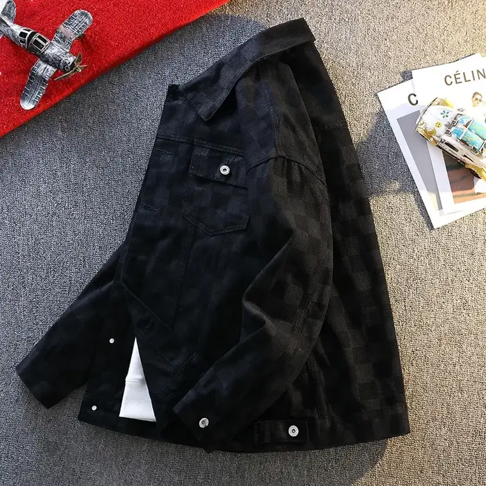 Vestes pour homme, tendance, surdimensionnées, à imprimé damier, en denim, style streetwear décontra