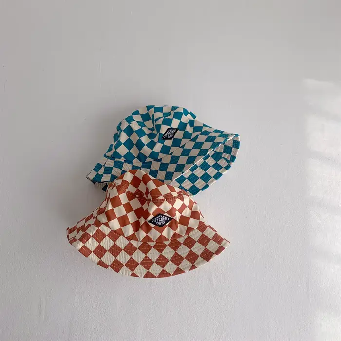 Chapeau seau à motif damier pour enfants, mignon, à carreaux, pour bébés garçons et filles, chapeau 