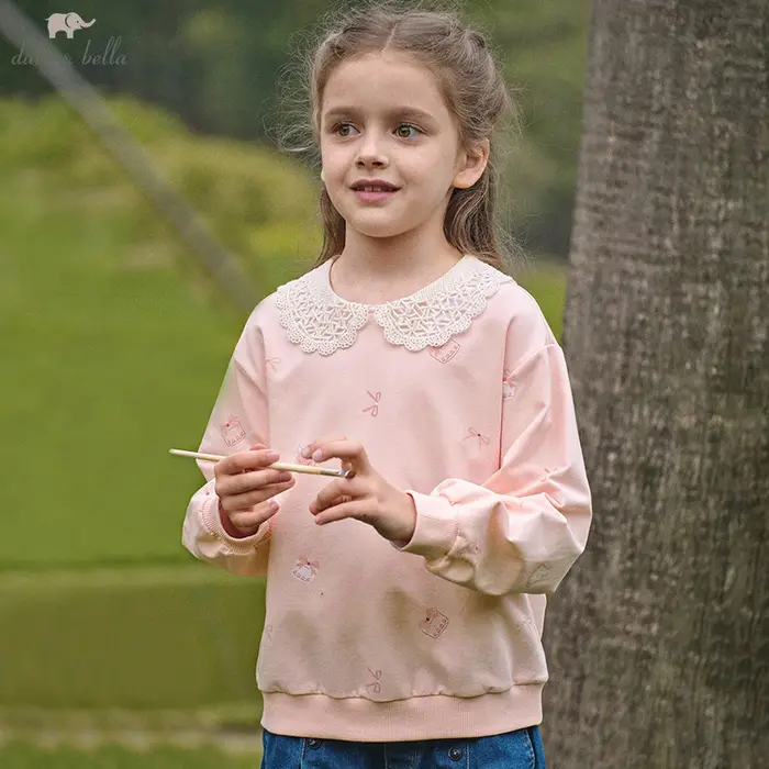 Dave Bella filles à manches longues pull sweat enfants mignon manteau à capuche automne printemps en