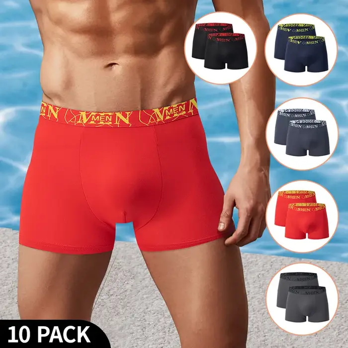 5/10 Pack Hommes Noir Or Imprimé Boxer Sous-Vêtements Confortable Et Polyvalent Grande Taille Sexy J