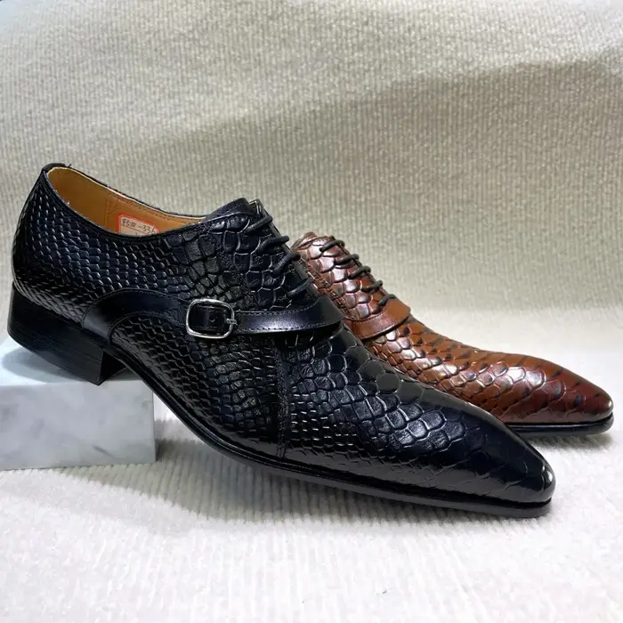 Chaussures habillées en cuir véritable pour hommes, faites à la main, Style italien, bout pointu, mo