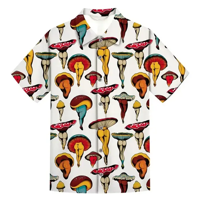 Nouvelles Chemises Hawaïennes Courtes pour Hommes 2026, Style 3D, Imprimé Champignons, Tendance, Coo