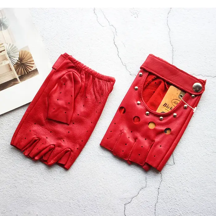Gants de conduite demi-doigt en cuir pour femmes