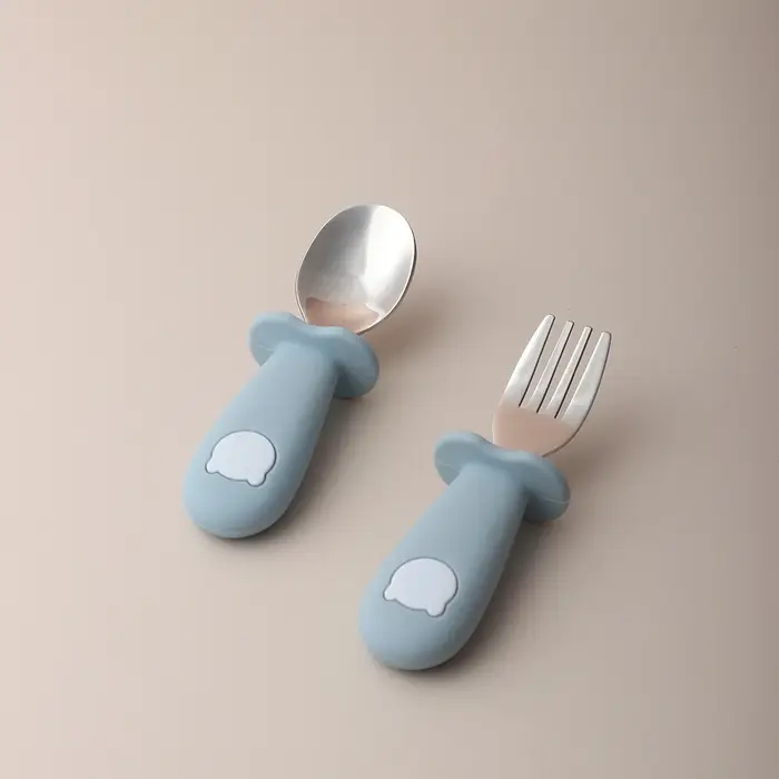 Cuillère et fourchette en silicone en forme de panda pour bébé, cuillère d'alimentation pour bébé en