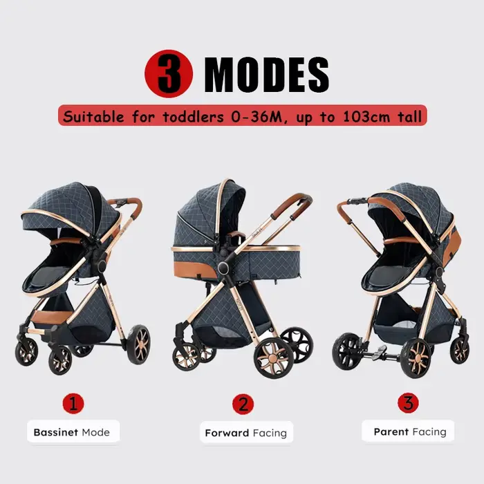Poussette Bébé Élégante 3-en-1, Conception Premium avec Siège Auto Sécurisé, Nacelle Confortable et 