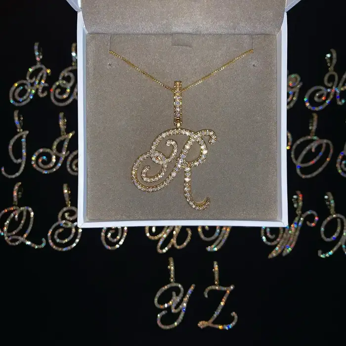 Collier pendentif avec 26 lettres initiales cursives, Micro pavé 5A, zircone cubique, bijoux avec no
