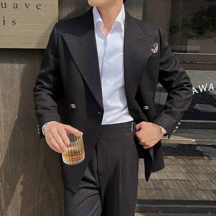 Blazers à double boutonnage de style britannique pour hommes, optique de document solide, vestes cha