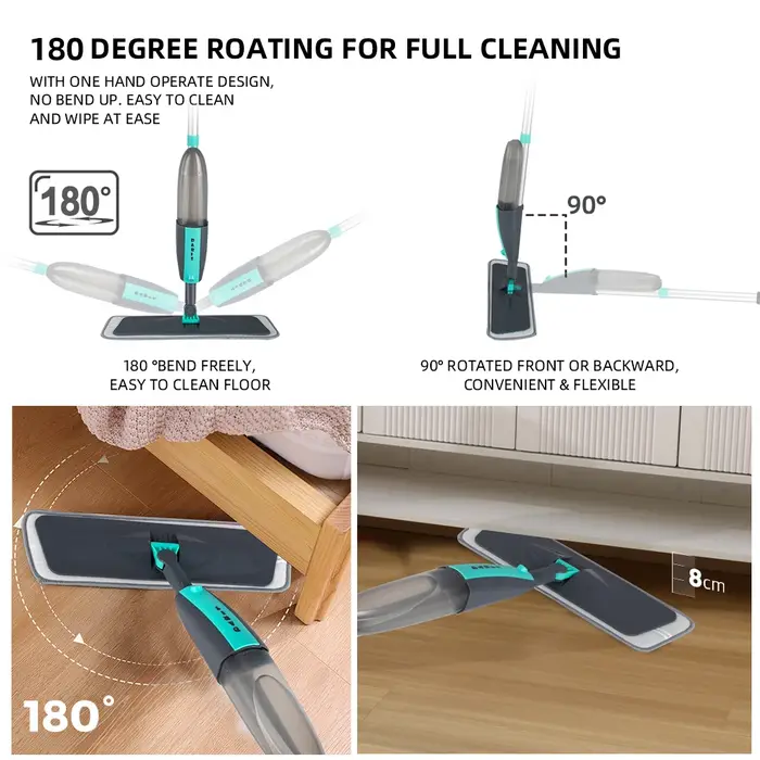 Balais magiques de balayeuse de nettoyage de sol avec des tampons en microfibre 360 °   Balai plat d