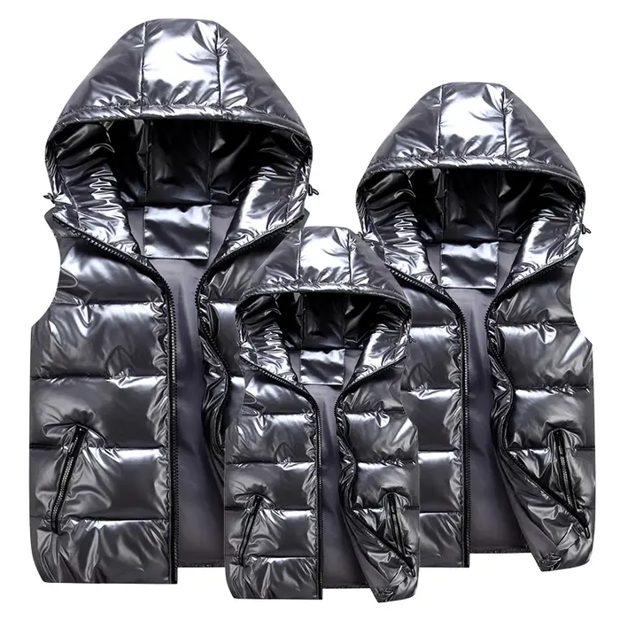 Gilet à capuche classique homme/femme/enfant hiver à capuche gilet en coton brillant gilet décontrac