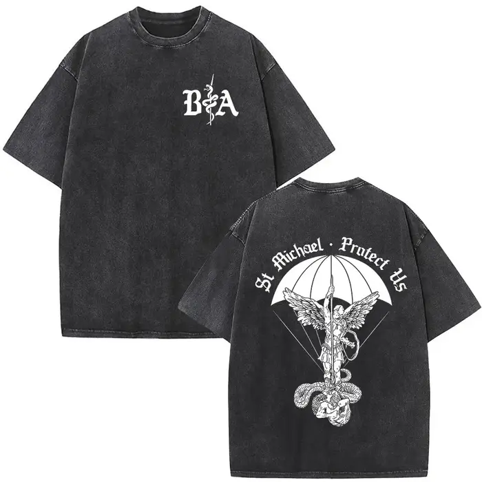 T-shirt vintage délavé Justicia Brothers in Arms à impression double face, vêtements pour hommes, t-