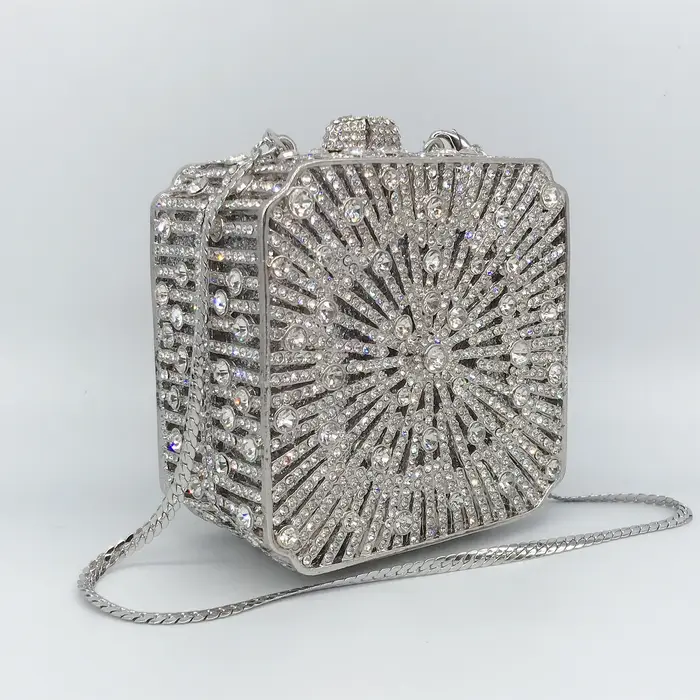 Pochette pour femmes, petite boîte carrée, sac de soirée en cristal strass à couverture complète, sa