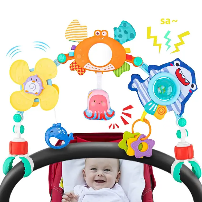Jouets d'arc de poussette pour bébé arc d'activité développement sensoriel jouets de motricité fine pour siège de voiture occasions spéciales pour enfants
