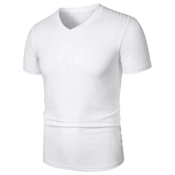 T-shirts musculaires à manches courtes pour hommes, col en V extensible, musculation, Streetwear lég