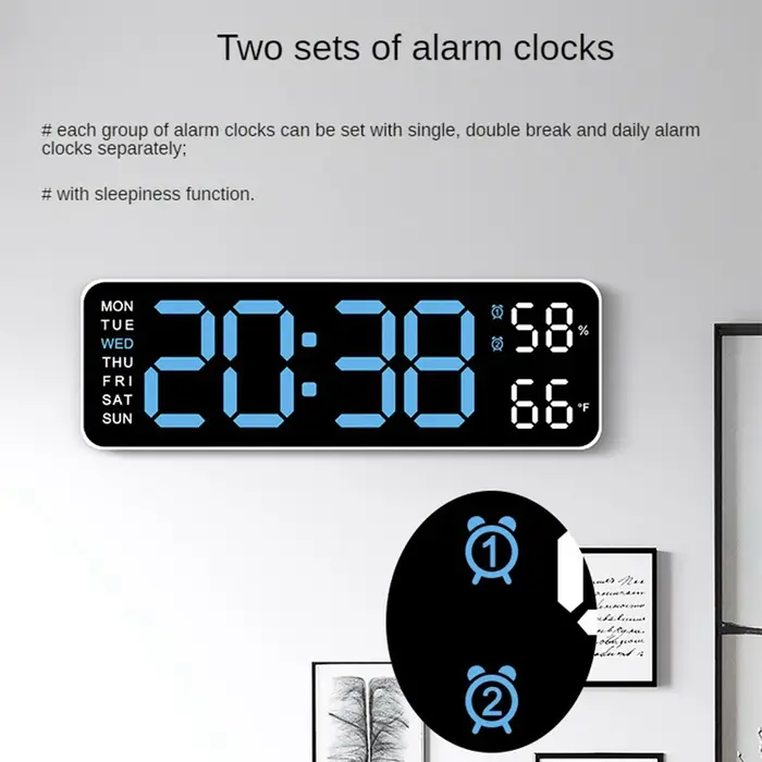 Grande horloge murale numérique température et humidité affichage de la semaine luminosité réglable 