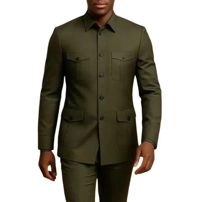 Costumes décontractés pour hommes Safari avec poches, col montant, style de mode chinois, coupe ajus