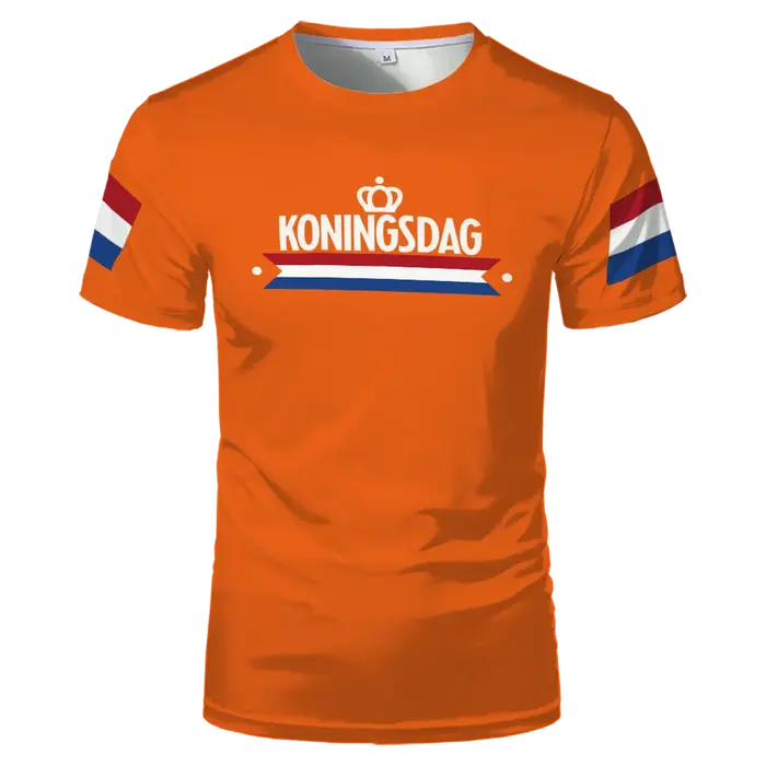 T-shirt à motif de vêtements orange pour la fête du roi néerlandais, avec image du drapeau néerlanda